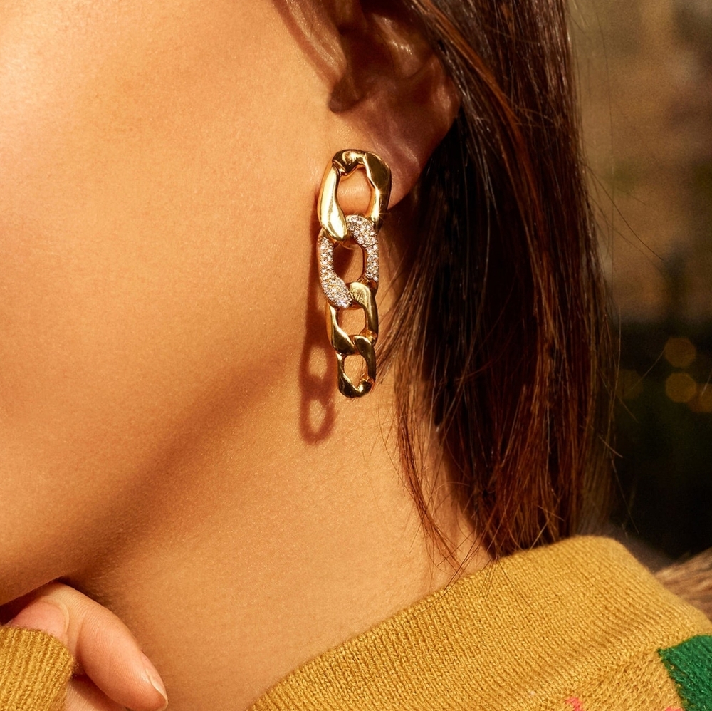 BaubleBar Michel Curb Chain Gold Drop Earrings - Picture 3 of 4